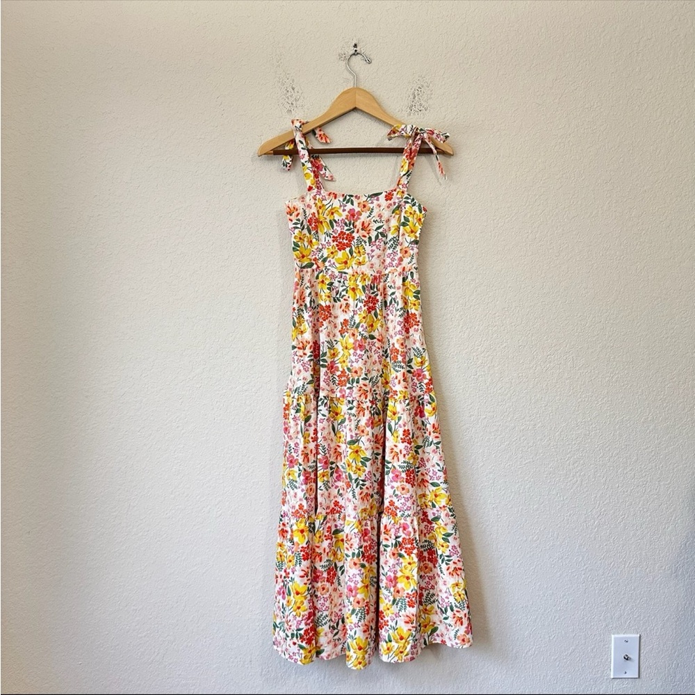 PETAL + PUP Midi Dress Multi Floral Tiered Trapeze & Swing Sundress